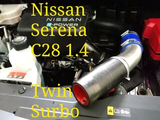 Photo: Twin Surbo installed in the air  filter outlet of the Nissan Serena