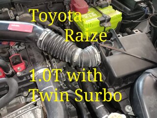 Twin Surbo fitted in the pipe and air filter box cover of a Toyota Raize 1.0 turbo