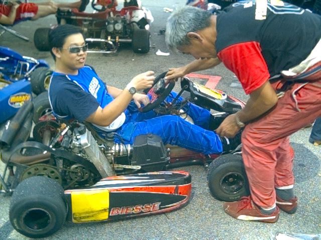 Mike on his kart, getting ready for the race